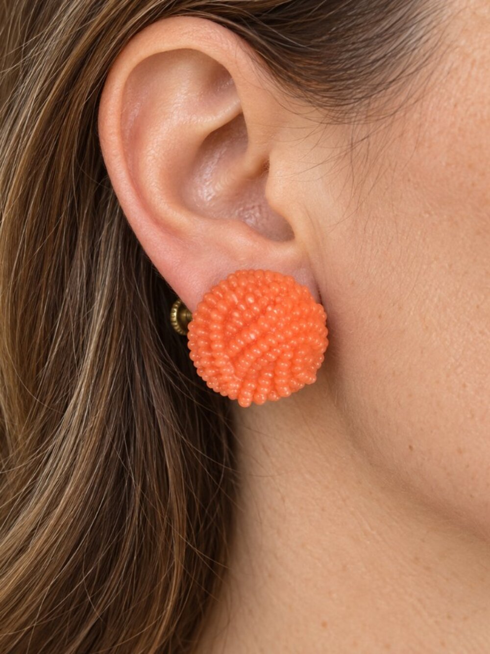 Vintage 1920s-40s Orange Celluloid Cluster Screwback Earrings Faux Coral